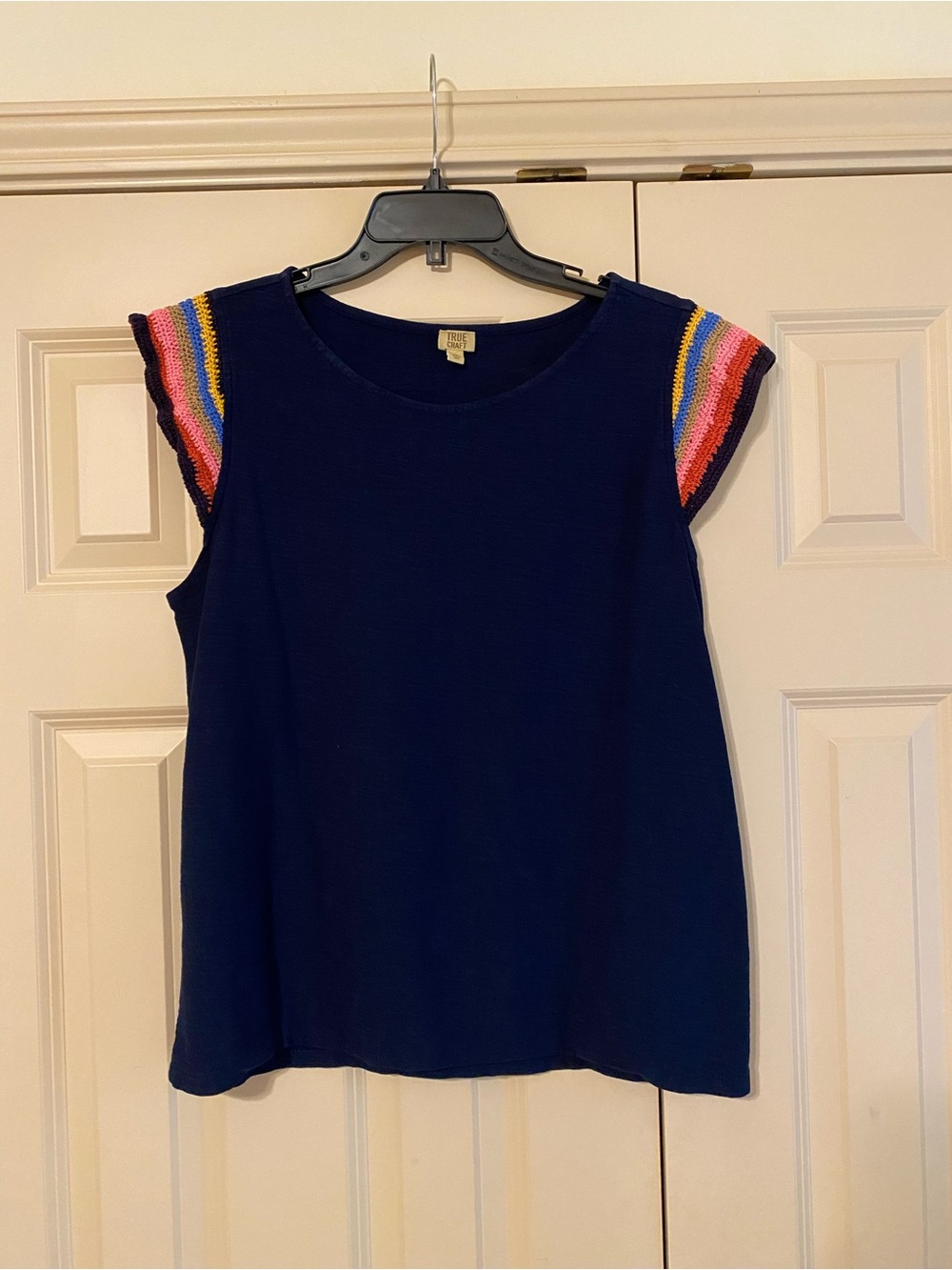 True Craft Navy Tank Top with Multicolor Stripe Trim